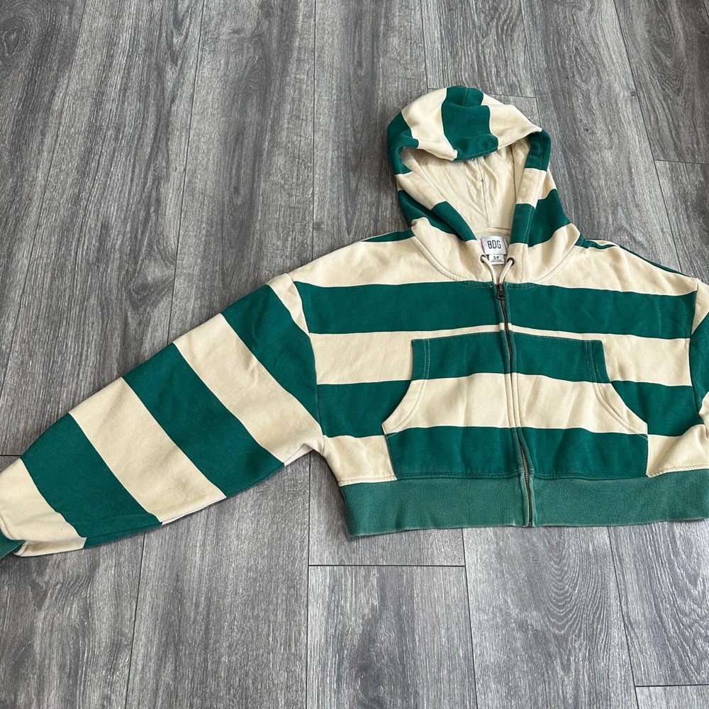 BDG Leah Stripe Zip-Up Hoodie Sweatshirt Size S - Picture 5 of 13